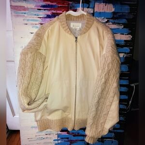 Anthropologie Central Park West Myles Cable Knit Bomber Jacket Size Large